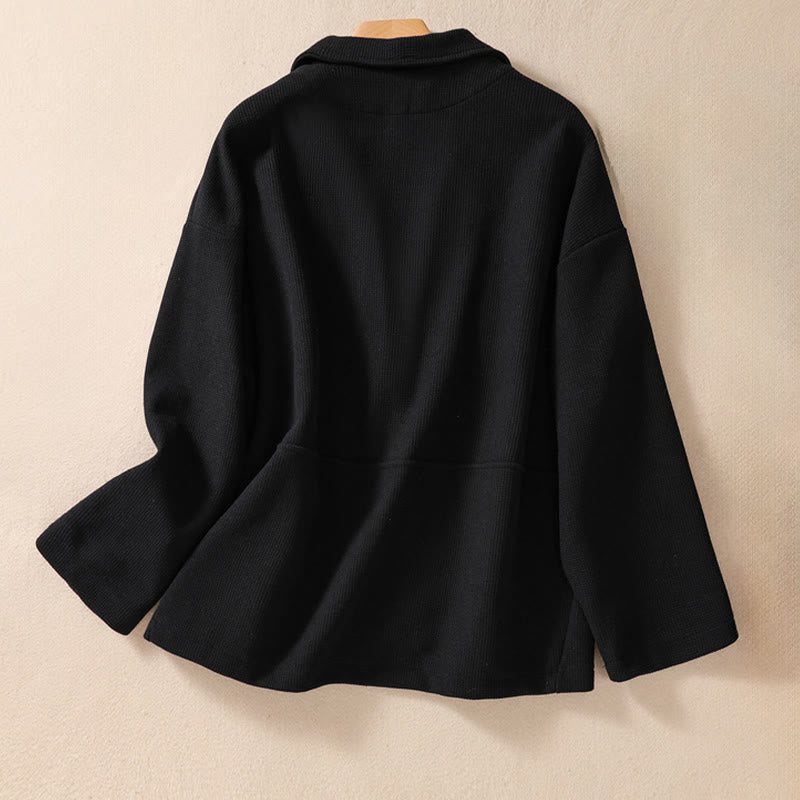 Buddha Stones Plain Lapel Women's Cotton Jacket With Pockets - image 23