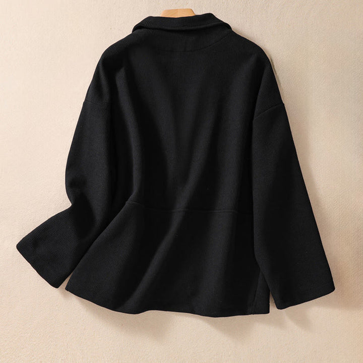 Buddha Stones Plain Lapel Women's Cotton Jacket With Pockets - image 23