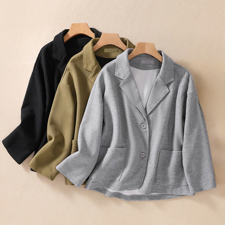 Buddha Stones Plain Lapel Women's Cotton Jacket With Pockets - image 32