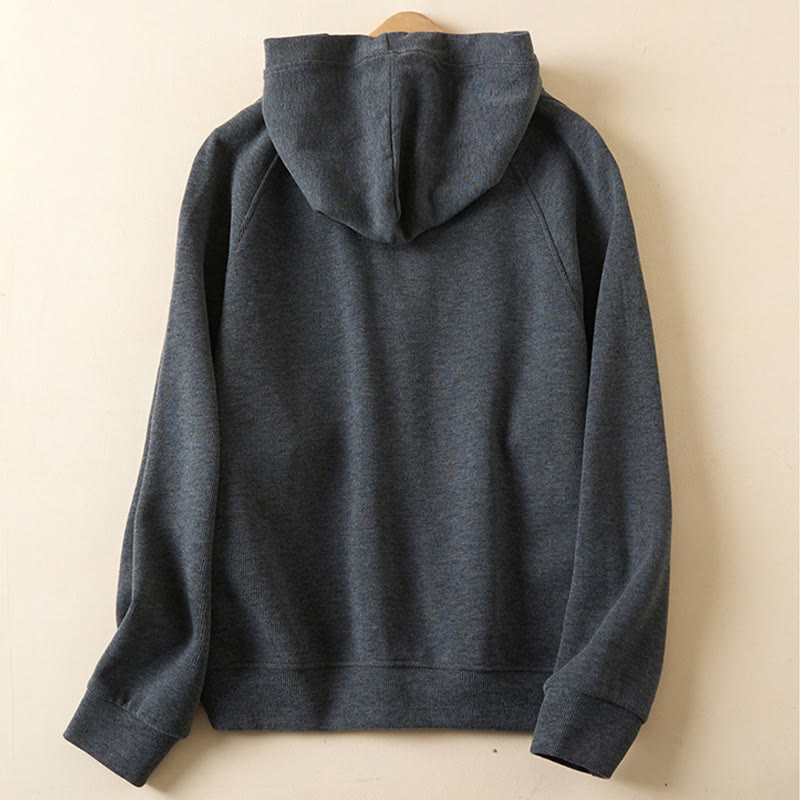 Buddha Stones Plain Buttons Women's Cotton Hooded Jacket With Pockets - image 2