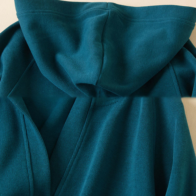 Buddha Stones Plain Buttons Women's Cotton Hooded Jacket With Pockets - image 24