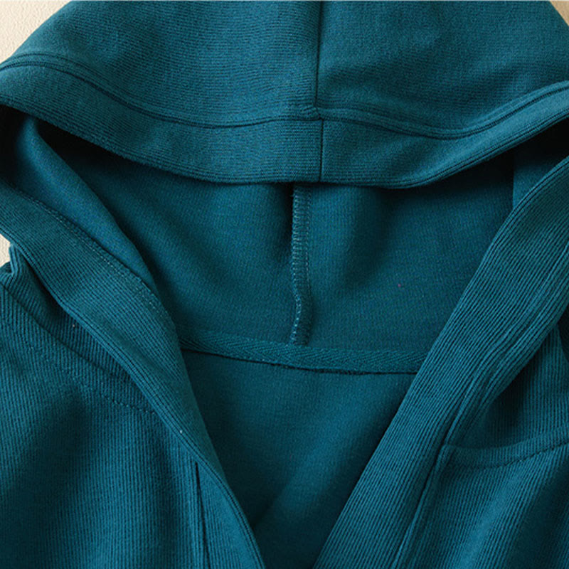 Buddha Stones Plain Buttons Women's Cotton Hooded Jacket With Pockets - image 19