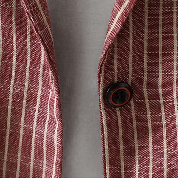 Buddha Stones Splicing Stripes Women's Cotton Linen Jacket With Pockets - image 13