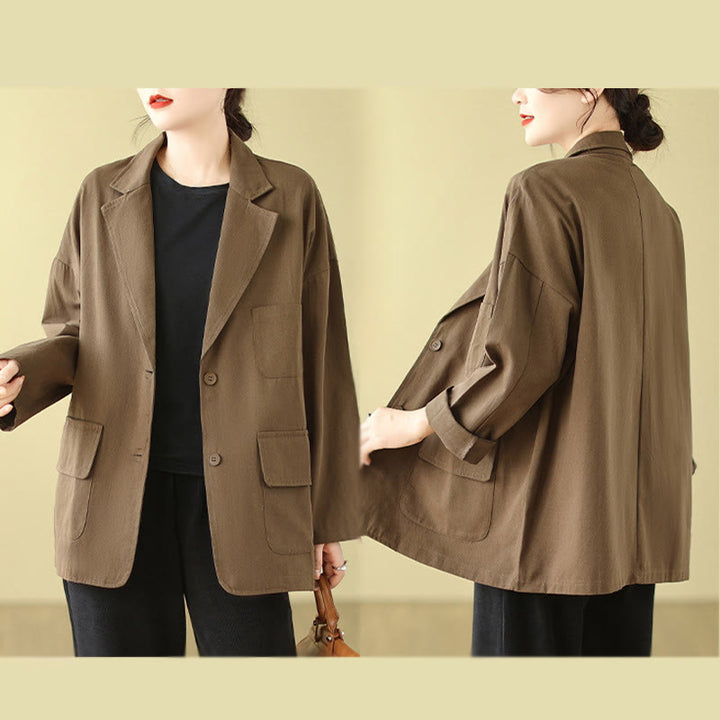 Buddha Stones Plain Women's Cotton Suit Jacket With Pockets - image 5