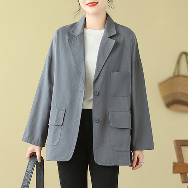 Buddha Stones Plain Women's Cotton Suit Jacket With Pockets - image 9