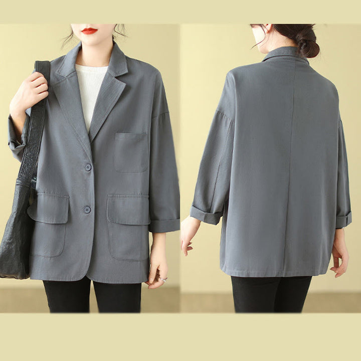 Buddha Stones Plain Women's Cotton Suit Jacket With Pockets - image 12