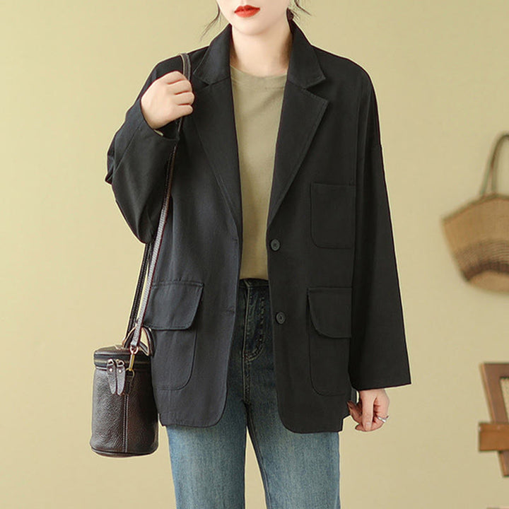 Buddha Stones Plain Women's Cotton Suit Jacket With Pockets - image 16