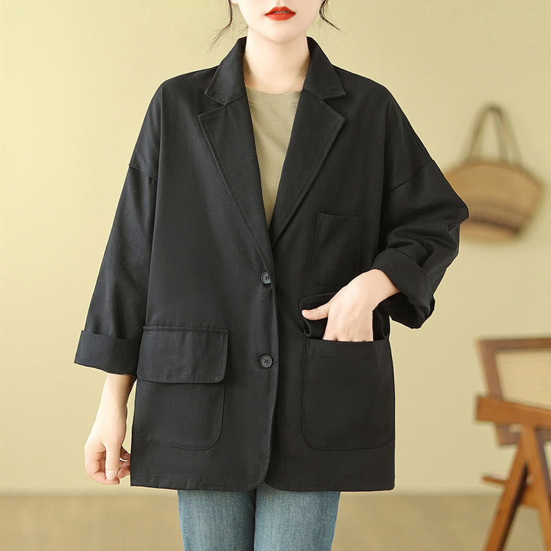 Buddha Stones Plain Women's Cotton Suit Jacket With Pockets - image 14