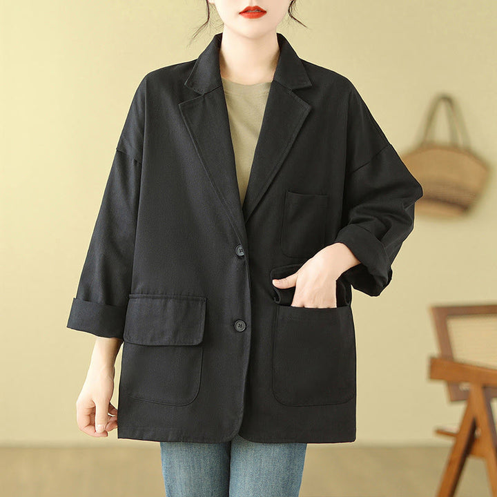 Buddha Stones Plain Women's Cotton Suit Jacket With Pockets - image 14
