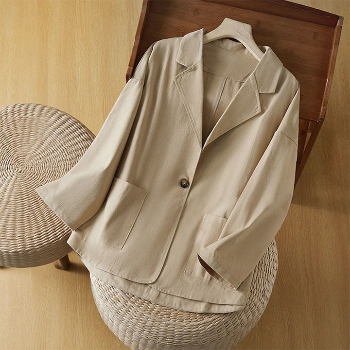Buddha Stones Plain Button Women's Cotton Suit Jacket With Pockets - Wheat - US12,UK/AU16,EU44 (XL) - image 1