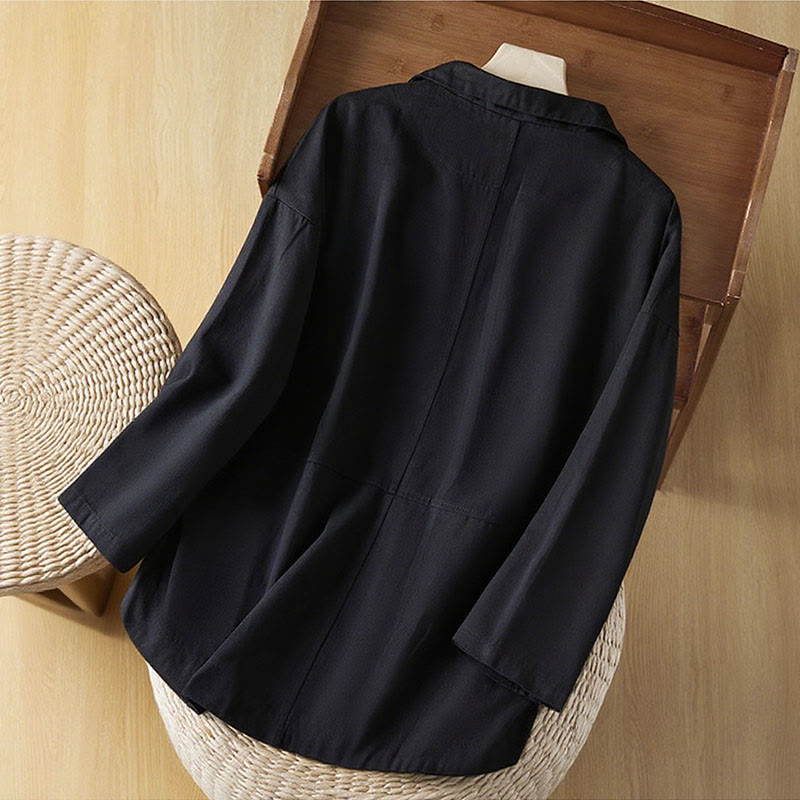 Buddha Stones Plain Button Women's Cotton Suit Jacket With Pockets - image 10