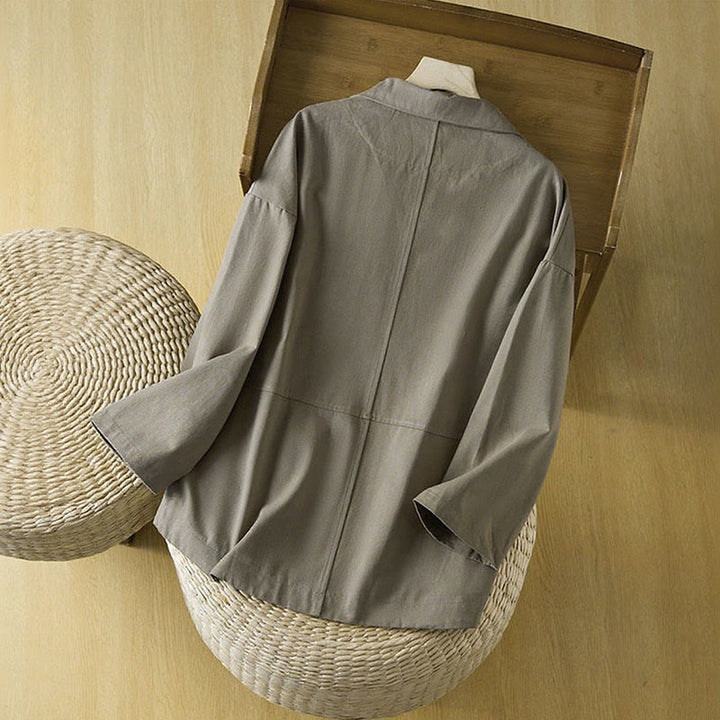 Buddha Stones Plain Button Women's Cotton Suit Jacket With Pockets - image 16