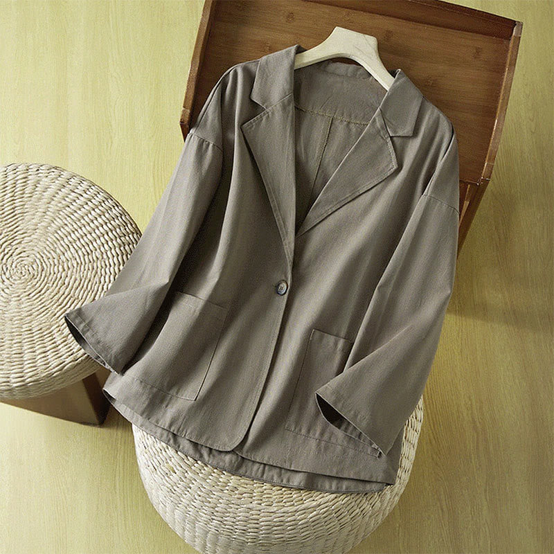 Buddha Stones Plain Button Women's Cotton Suit Jacket With Pockets - SlateGray - US12,UK/AU16,EU44 (XL) - image 15