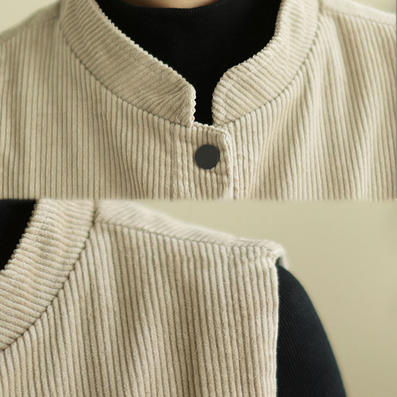 Buddha Stones Plain Sleeveless Women's Cotton Vest Corduroy Waistcoat With Pockets - image 7
