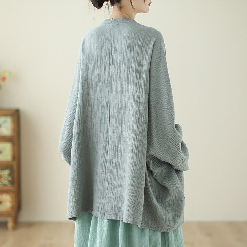 Buddha Stones Plain Long Sleeve Zen Meditation Cotton Linen Jacket With Pockets - image 6