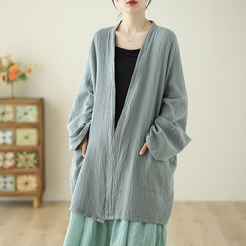 Buddha Stones Plain Long Sleeve Zen Meditation Cotton Linen Jacket With Pockets - image 5