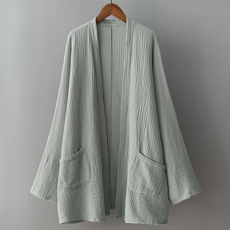 Buddha Stones Plain Long Sleeve Zen Meditation Cotton Linen Jacket With Pockets - image 2
