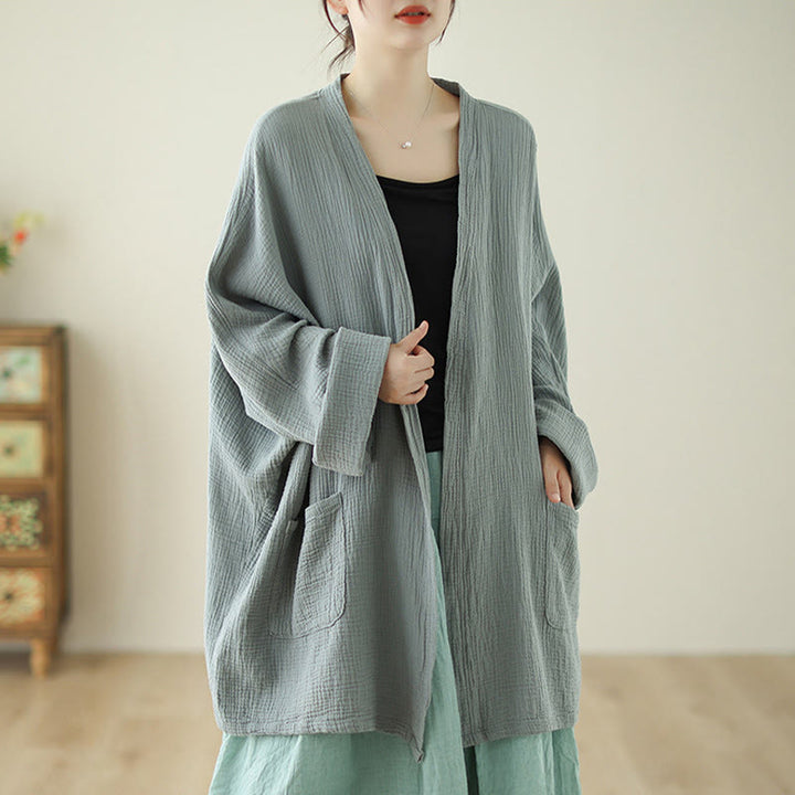 Buddha Stones Plain Long Sleeve Zen Meditation Cotton Linen Jacket With Pockets - DarkSeaGreen - US12,UK/AU16,EU44 (XL) - image 1