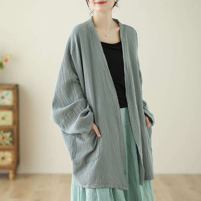 Buddha Stones Plain Long Sleeve Zen Meditation Cotton Linen Jacket With Pockets - image 7