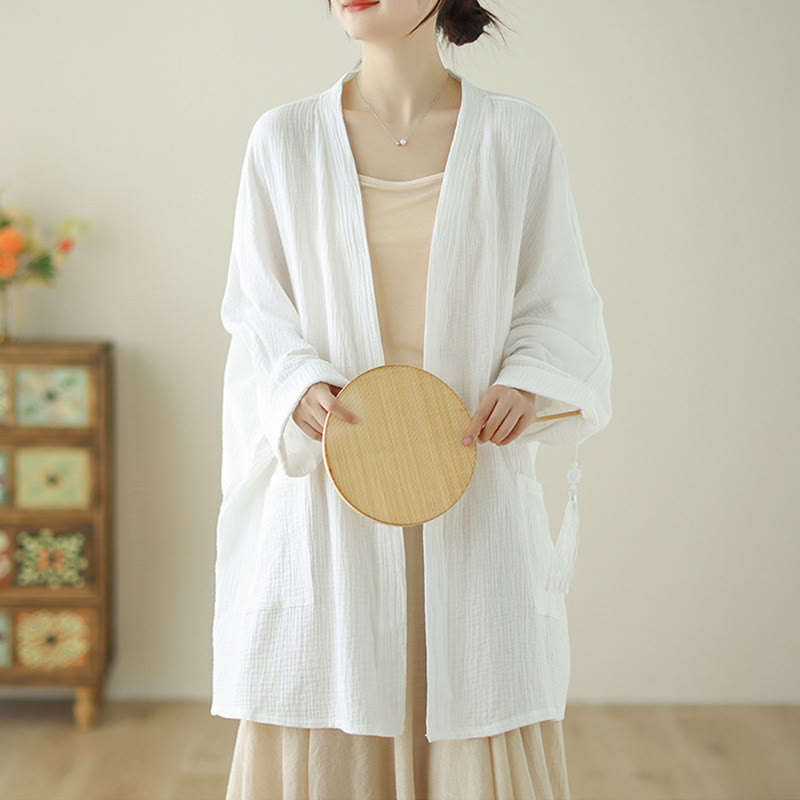 Buddha Stones Plain Long Sleeve Zen Meditation Cotton Linen Jacket With Pockets - image 13
