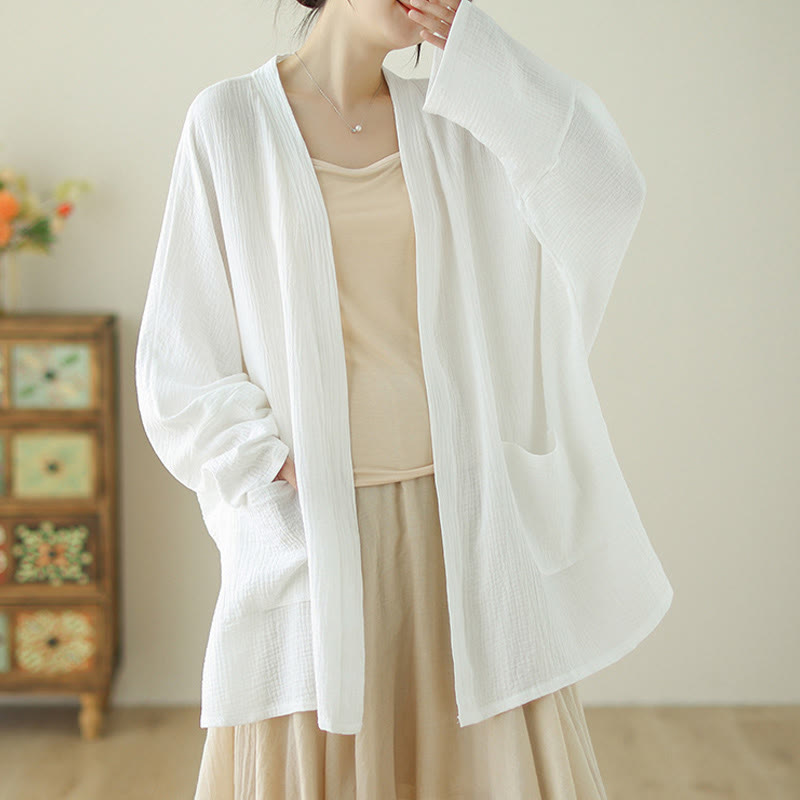 Buddha Stones Plain Long Sleeve Zen Meditation Cotton Linen Jacket With Pockets - image 14
