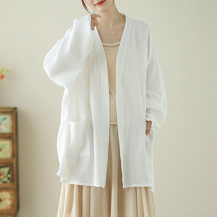 Buddha Stones Plain Long Sleeve Zen Meditation Cotton Linen Jacket With Pockets - image 10