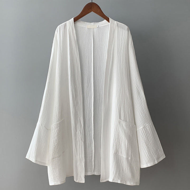 Buddha Stones Plain Long Sleeve Zen Meditation Cotton Linen Jacket With Pockets - image 9