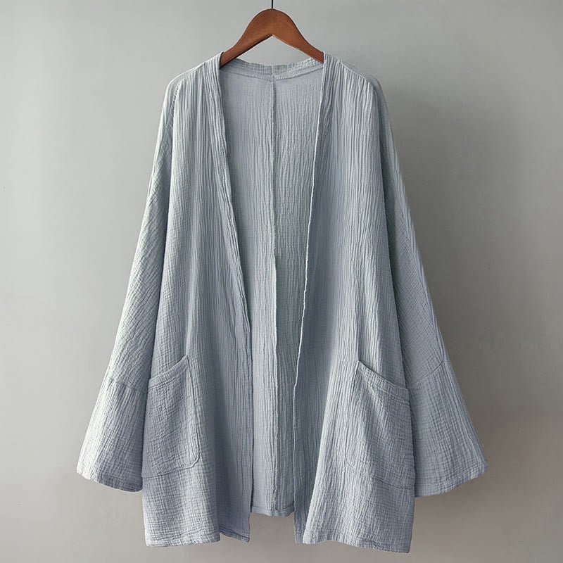 Buddha Stones Plain Long Sleeve Zen Meditation Cotton Linen Jacket With Pockets - image 16