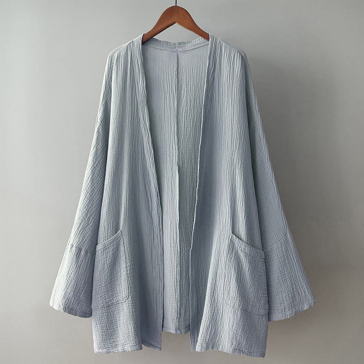 Buddha Stones Plain Long Sleeve Zen Meditation Cotton Linen Jacket With Pockets - image 16