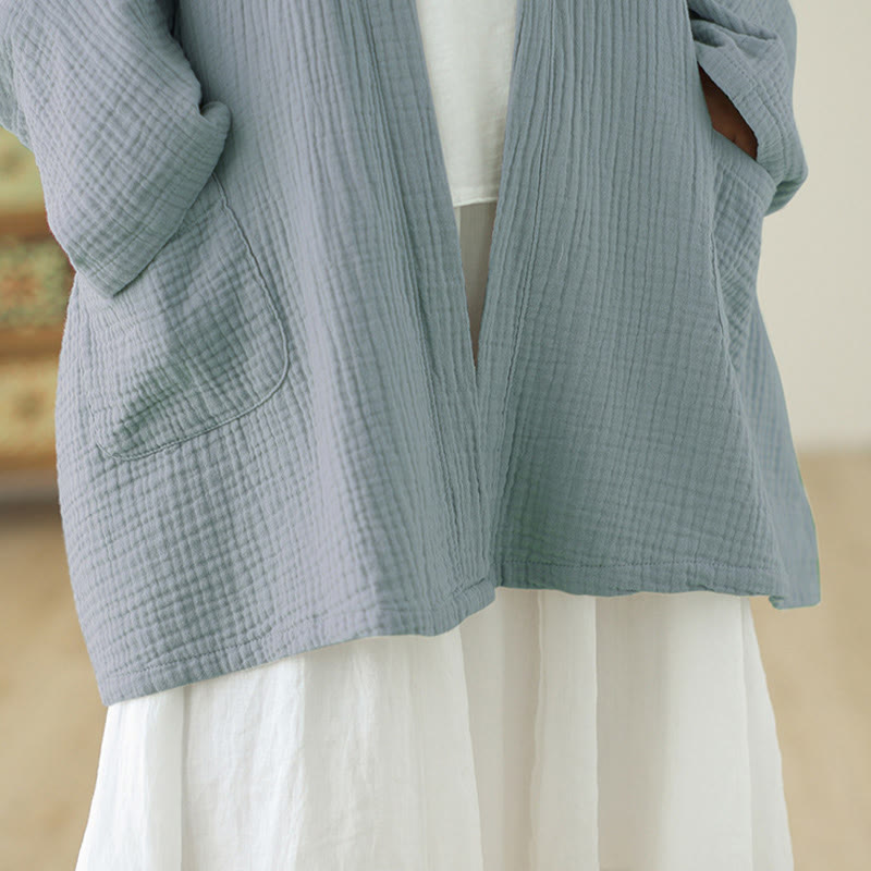 Buddha Stones Plain Long Sleeve Zen Meditation Cotton Linen Jacket With Pockets - image 25