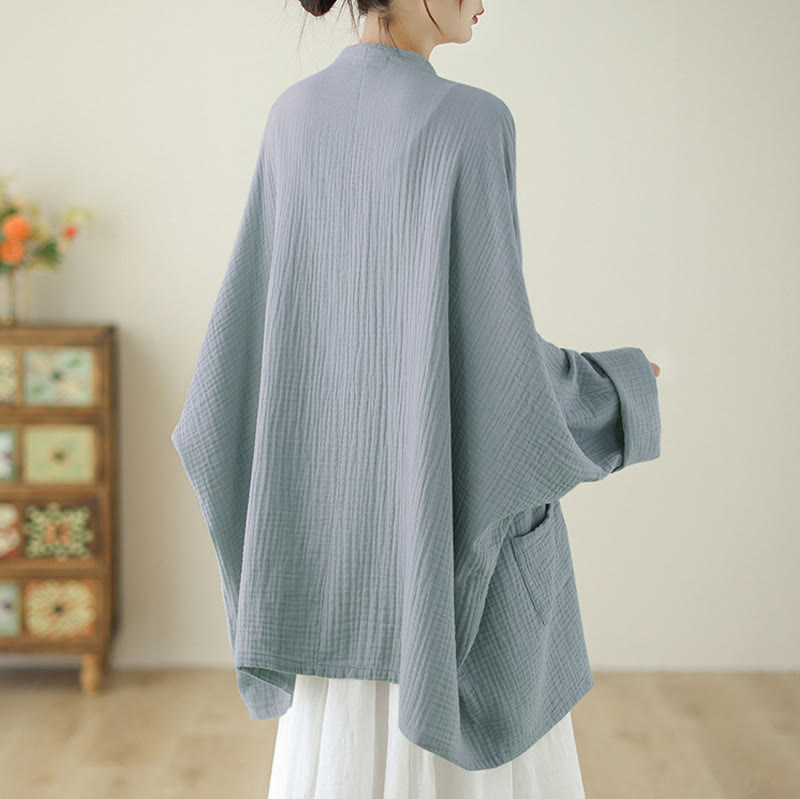 Buddha Stones Plain Long Sleeve Zen Meditation Cotton Linen Jacket With Pockets - image 17