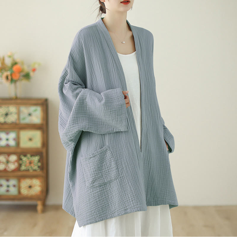 Buddha Stones Plain Long Sleeve Zen Meditation Cotton Linen Jacket With Pockets - image 21