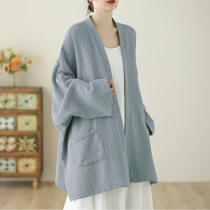 Buddha Stones Plain Long Sleeve Zen Meditation Cotton Linen Jacket With Pockets - image 21