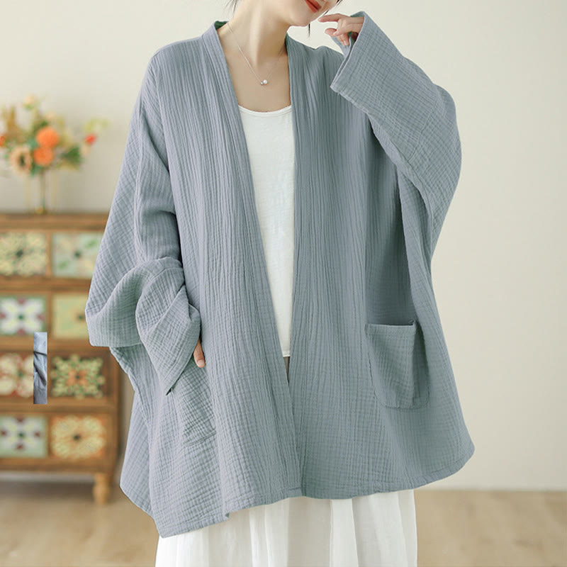 Buddha Stones Plain Long Sleeve Zen Meditation Cotton Linen Jacket With Pockets - image 20