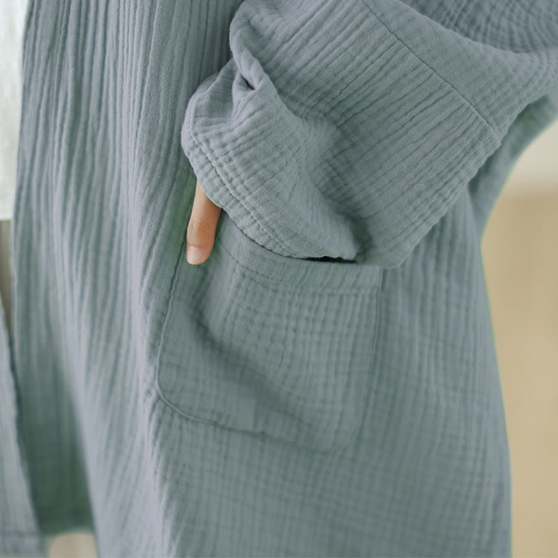 Buddha Stones Plain Long Sleeve Zen Meditation Cotton Linen Jacket With Pockets - image 24