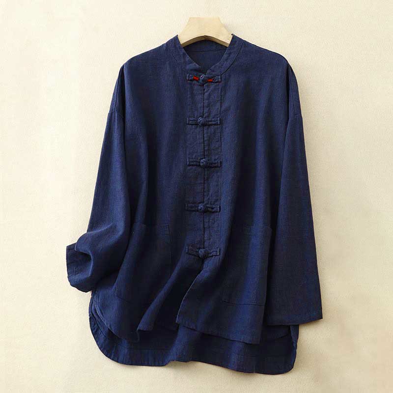 Buddha Stones Literary Artistic Chinese Knot Button Casual Cotton Clothing - MidnightBlue - US8-10,UK/AU12-14,EU40-42 (2XL) - image 9