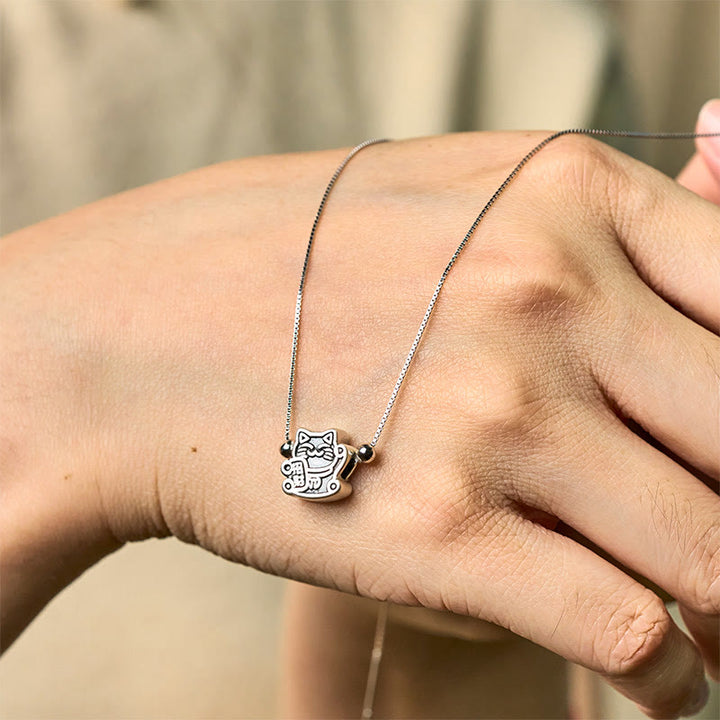 Buddha Stones 999 Sterling Silver Fortune Cat Protection 925 Sterling Silver Chain Necklace Pendant - image 4