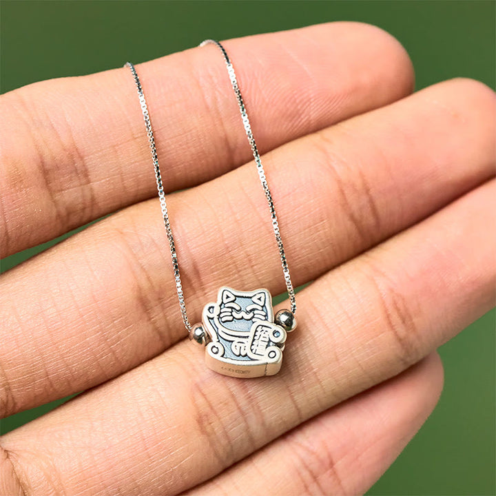 Buddha Stones 999 Sterling Silver Fortune Cat Protection 925 Sterling Silver Chain Necklace Pendant - image 3