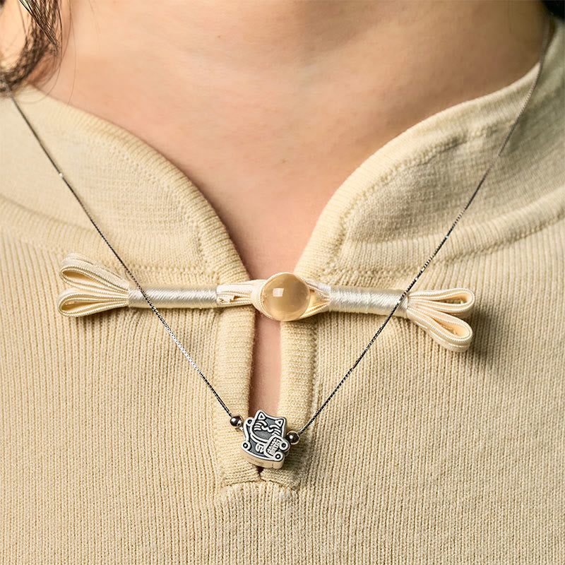 Buddha Stones 999 Sterling Silver Fortune Cat Protection 925 Sterling Silver Chain Necklace Pendant - image 7