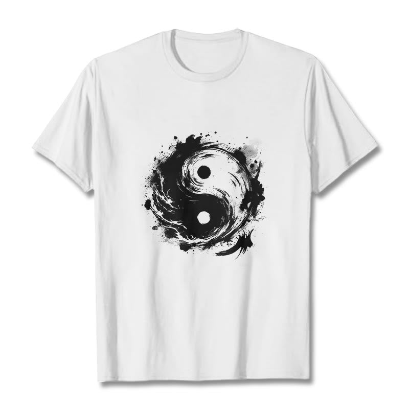 Buddha Stones Ink Yin Yang Pattern Balance Design Tee T-shirt - White - 2XL - image 6