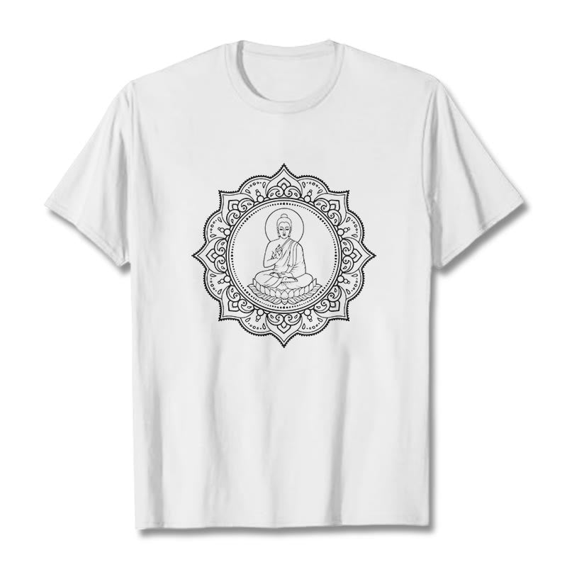 Buddha Stones Buddha Meditating In Lotus Position Pattern Tee T-shirt - White - 2XL - image 8
