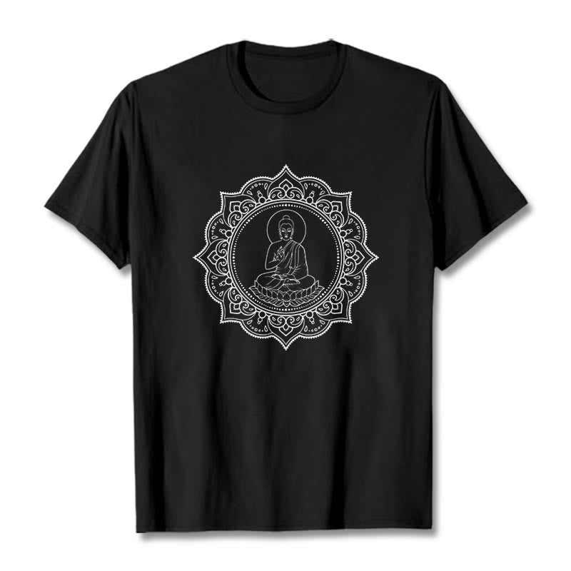 Buddha Stones Buddha Meditating In Lotus Position Pattern Tee T-shirt - Black - 2XL - image 4