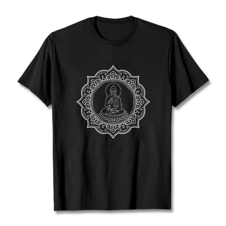 Buddha Stones Buddha Meditating In Lotus Position Pattern Tee T-shirt - Black - 2XL - image 4