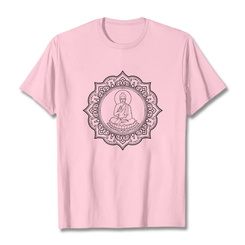 Buddha Stones Buddha Meditating In Lotus Position Pattern Tee T-shirt - LightPink - 2XL - image 13