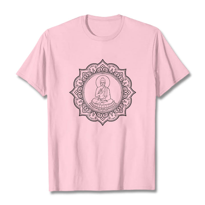 Buddha Stones Buddha Meditating In Lotus Position Pattern Tee T-shirt - LightPink - 2XL - image 13