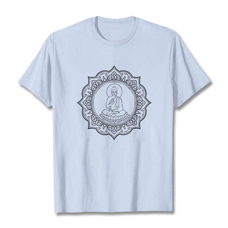 Buddha Stones Buddha Meditating In Lotus Position Pattern Tee T-shirt - LightCyan - 2XL - image 19