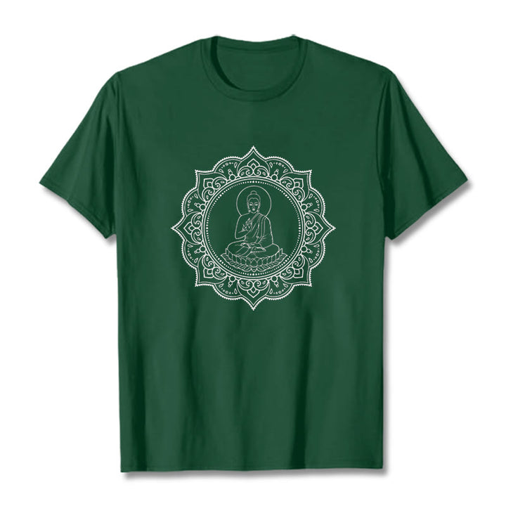 Buddha Stones Buddha Meditating In Lotus Position Pattern Tee T-shirt - ForestGreen - 2XL - image 1