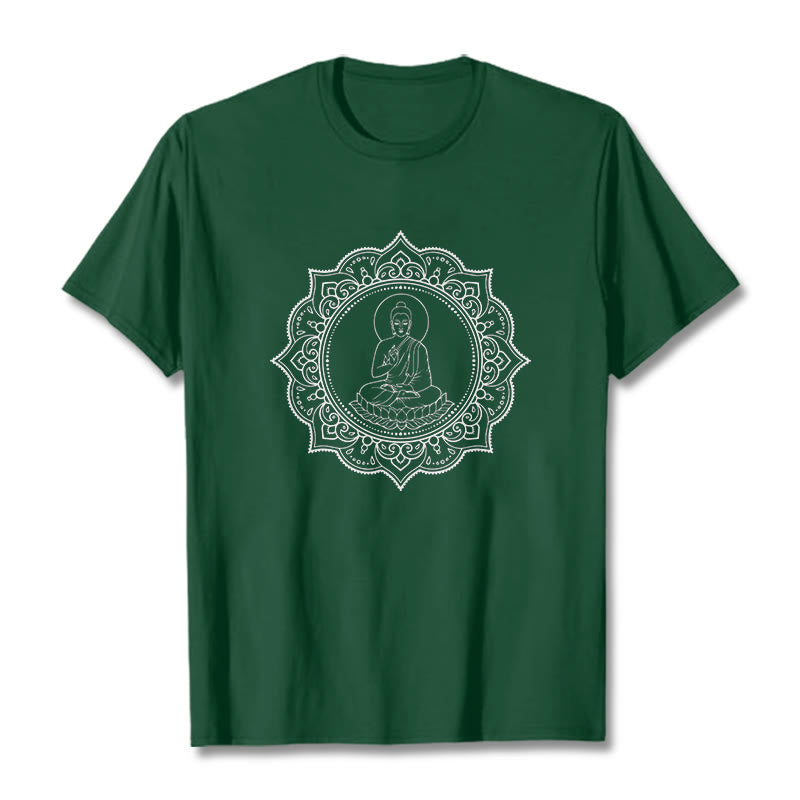 Buddha Stones Buddha Meditating In Lotus Position Pattern Tee T-shirt - ForestGreen - 2XL - image 1