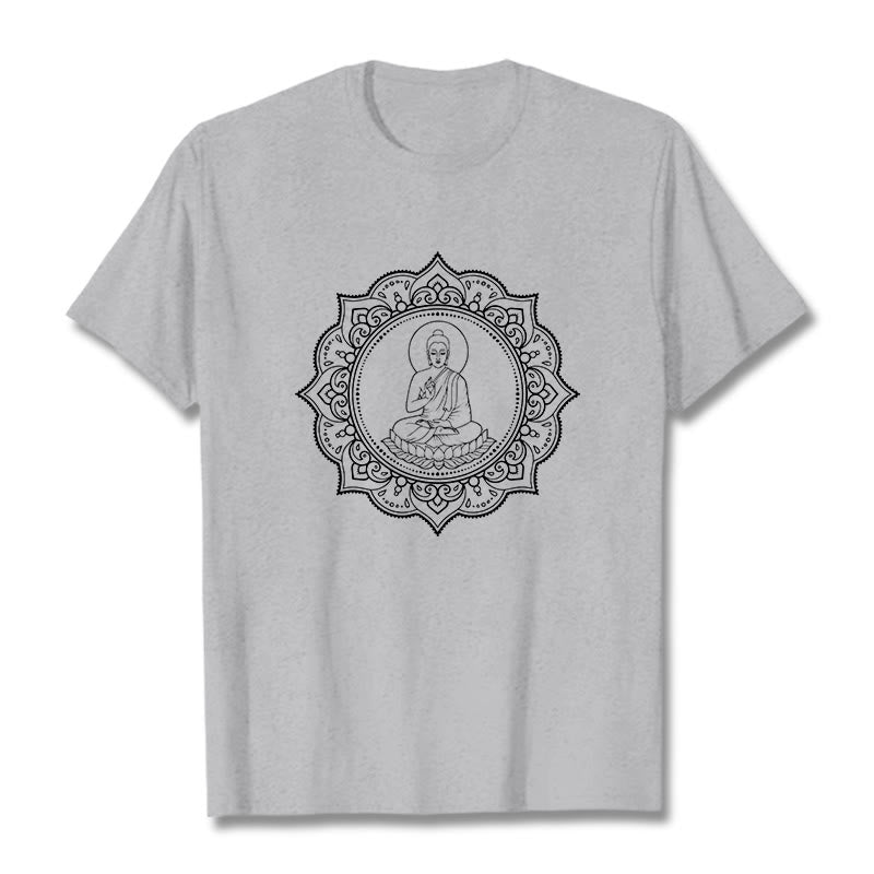 Buddha Stones Buddha Meditating In Lotus Position Pattern Tee T-shirt - LightGrey - 2XL - image 20