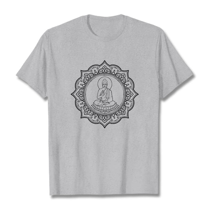 Buddha Stones Buddha Meditating In Lotus Position Pattern Tee T-shirt - LightGrey - 2XL - image 20